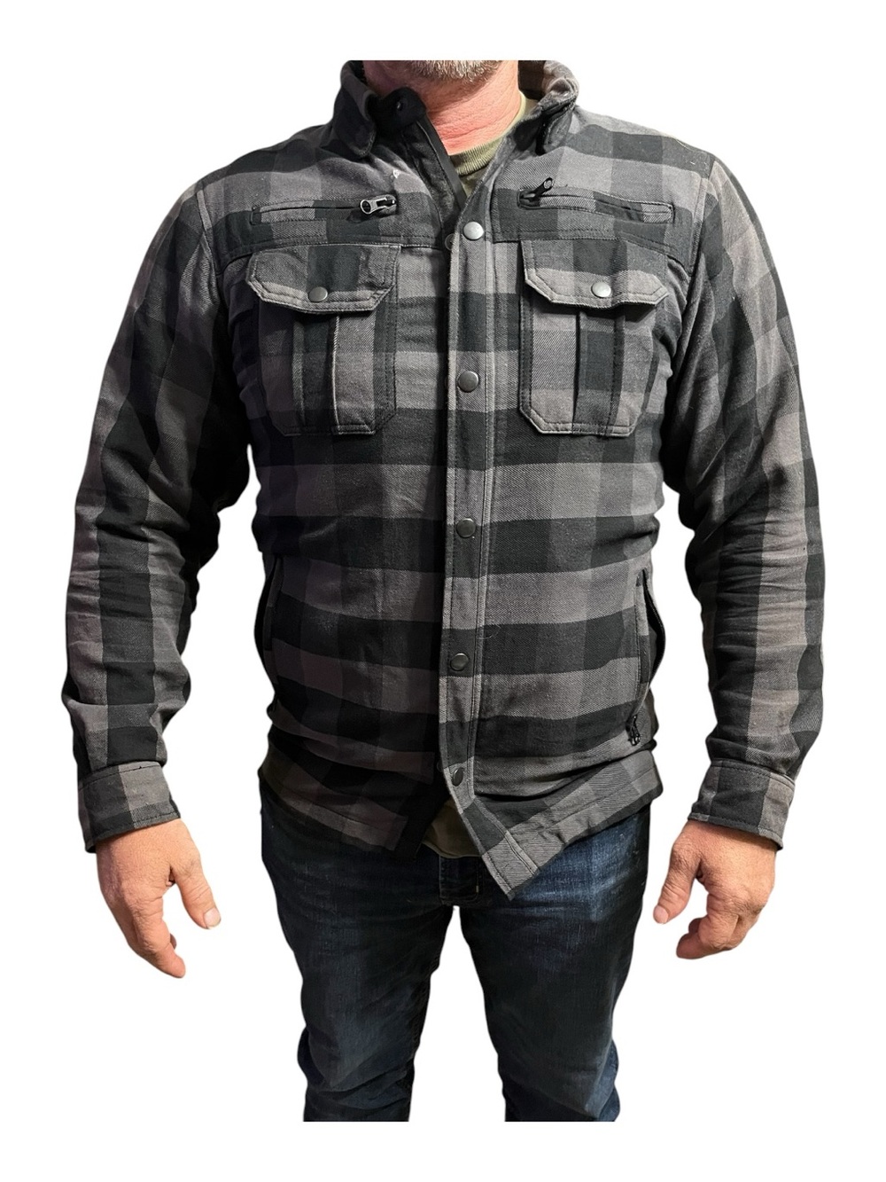 Vance Leather Men's Black & Gray Plaid Lightweight Motorcycle Jacket